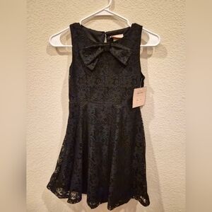 Girls Black Sleeveless Duchess Lace Dress with Bow Sz 10 NWT
